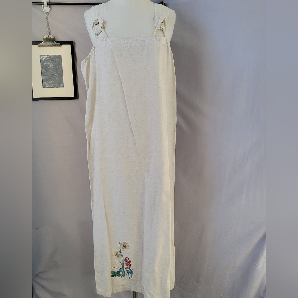 Two Twenty Cotton Flax Pinafore Bib Jumper Dress M